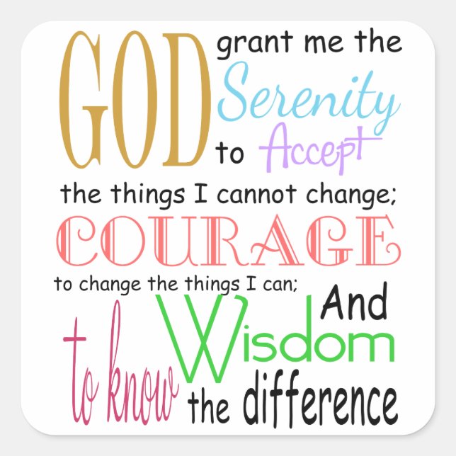 Adesivo Quadrado Serenity Prayer (Frente)