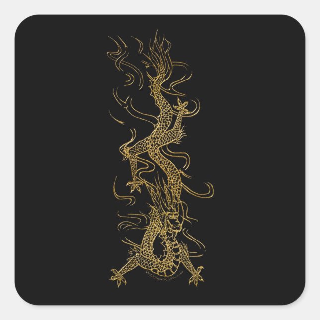 Adesivo Quadrado Série ouro DRAGON Asian Art Sticker (Frente)