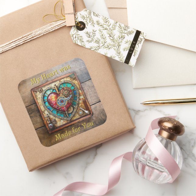 Adesivo Quadrado Série "Steampunk" do Coração de Girassol (Presentear)