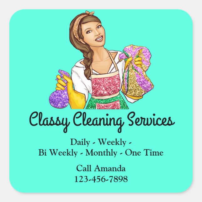 Adesivo Quadrado Serviços de Limpeza Clássica Maid Housekeeper (Frente)