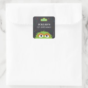 Adesivo Quadrado Sesame Street   Aniversário de Oscar Quadro Negro