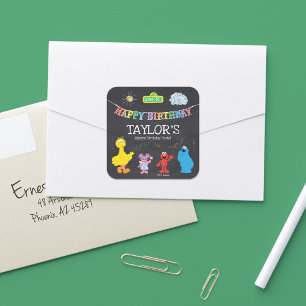 Adesivo Quadrado Sesame Street Pals Chalkboard Rainbow Aniversário