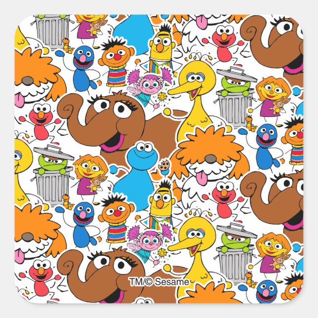 Adesivo Quadrado Sesame Street Pals Doodley Patterno (Frente)