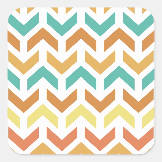Adesivo Quadrado Setas Retro Chevron Orange Teal Dourado (Frente)