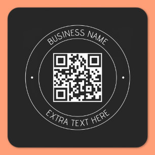 Adesivo Quadrado Seu código QR & Texto Editável   Preto & Branco