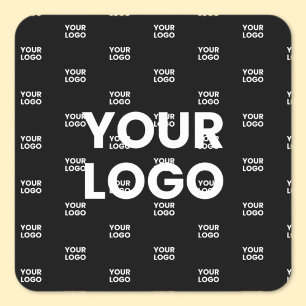 Adesivo Quadrado Seu Logotipo & Fundo Logotipo Repetitivo Preto