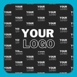 Adesivo Quadrado Seu Logotipo & Fundo Logotipo Repetitivo Preto