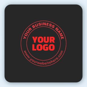 Adesivo Quadrado Seu logotipo ou imagem e texto editável, vermelho 