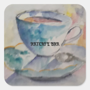 Adesivo Quadrado Seu nome é Watercolor café, caneca e pires