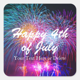 Adesivo Quadrado Seu texto 4 de julho Festa Legal de fogos de artif
