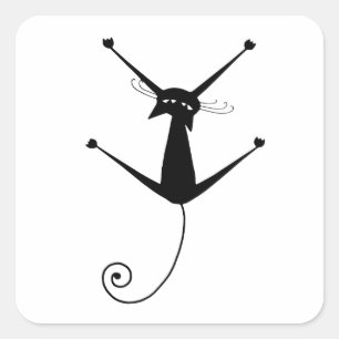 Adesivo Quadrado Seu Texto - Caractere de Gato Preto - Pose 1