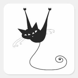 Adesivo Quadrado Seu Texto - Caractere de Gato Preto Pose 10 Poster