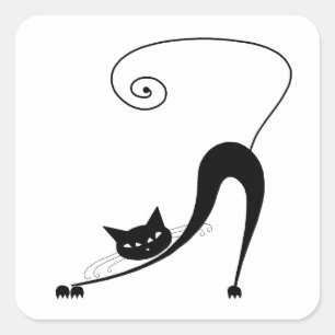 Adesivo Quadrado Seu Texto - Caractere de Gato Preto - Pose 9