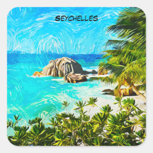 Adesivo Quadrado Seychelles Pintura a Óleo Tropical – Ilha Vibrante