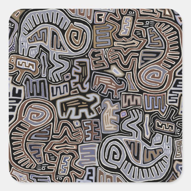 Adesivo Quadrado Shaman Peyote Espíritos Ritais Serpentes (Frente)