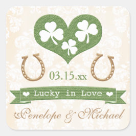 Adesivo Quadrado Shamrock and Horserraded Lucky in Love Wed