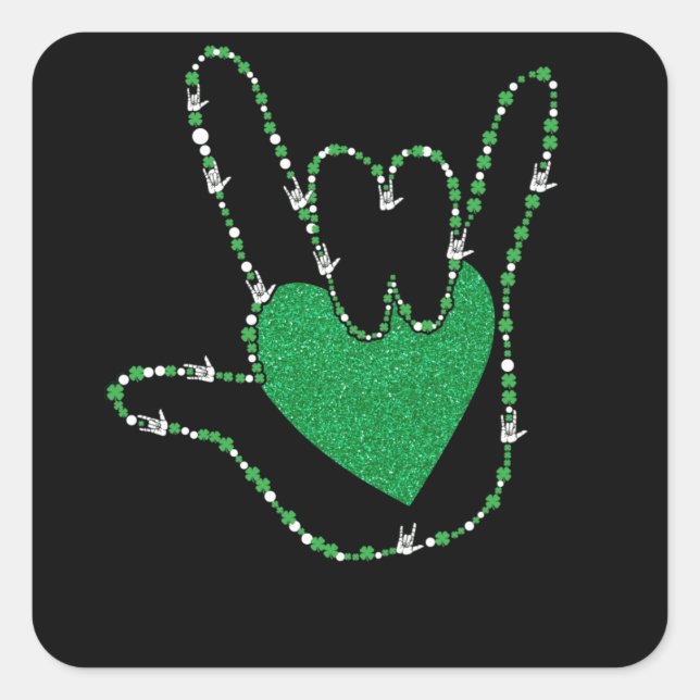 Adesivo Quadrado Shamrock I Love You Hands Sign Language ASL (Frente)