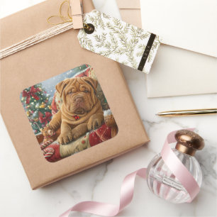 Adesivo Quadrado Shar Pei Cachorro Festivo