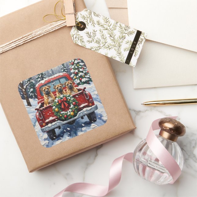 Adesivo Quadrado Shar Pei Christmas Red Truck Holiday (Presentear)