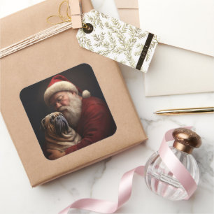 Adesivo Quadrado Shar Pei Com Papai Noel Natal Festivo 