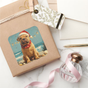 Adesivo Quadrado Shar Pei Dog Christmas Vintage Beach