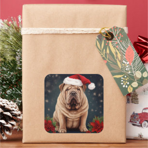 Adesivo Quadrado Shar Pei Dog no Natal da Neve
