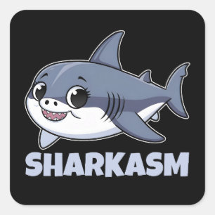 Adesivo Quadrado Sharkasm com Porbeagle Shark Baby Engraçado Pun