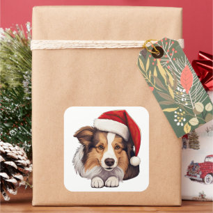 Adesivo Quadrado Sheepdog do Natal esfestivo