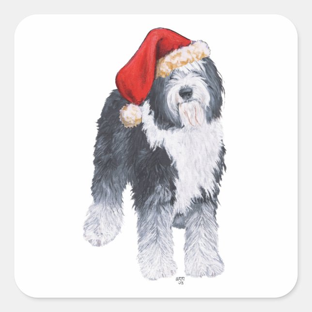 Adesivo Quadrado Sheepdog Santa Hat (Frente)