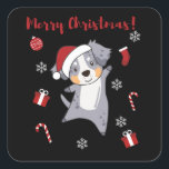 Adesivo Quadrado Shepherd australiano Feliz Natal Inverno<br><div class="desc">O Pastor australiano no Natal com luzes de fadas. Animais engraçados com presentes para as férias. Também é engraçado para o Natal em julho. Os cães são animais bonitos e são perfeitos para o Natal.</div>