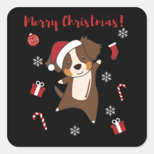 Adesivo Quadrado Shepherd australiano Feliz Natal Inverno