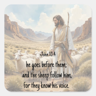 Adesivo Quadrado Shepherd goes before them Bible Scripture