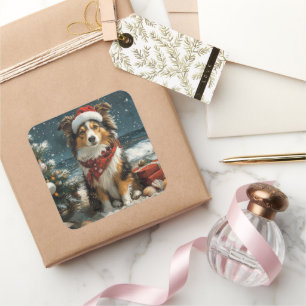 Adesivo Quadrado Shetland Sheepdog Christmas Vintage Beach