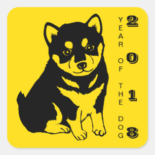 Adesivo Quadrado Shiba Inu China Cão Ano 2018 Pau Quadrado