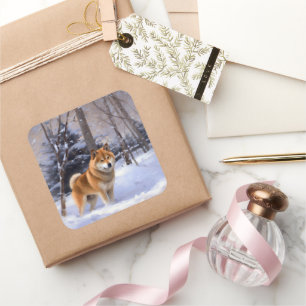 Adesivo Quadrado Shiba Inu Deixe Nevar Natal