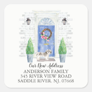Adesivo Quadrado Shihzu Blue Door New Address Label Sticker