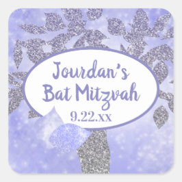 Adesivo Quadrado Shimmery Silver Tree of Life Bat Mitzvah Sticker