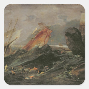 Adesivo Quadrado Shipwreck em uma costa rochosa, c.1645-50