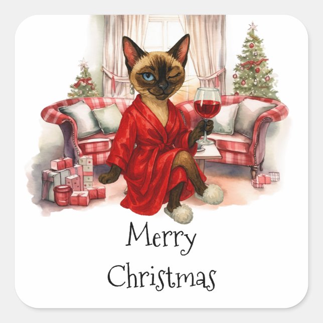 Adesivo Quadrado Siamese Cat Christmas (Frente)