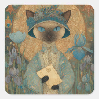Adesivo Quadrado Siamkatze im Jugendstil – Elegantes Katzenkunstwer