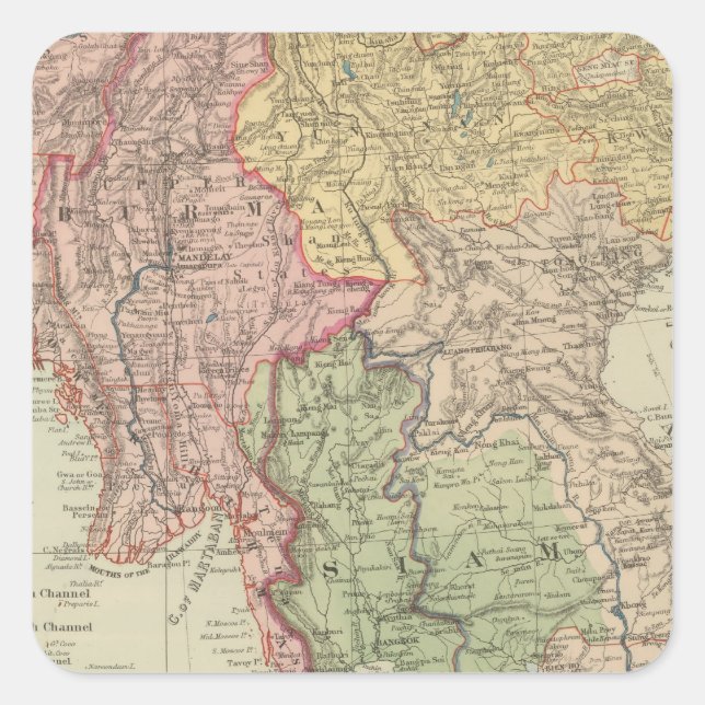 Adesivo Quadrado Sião, Birmânia e Anam (Frente)
