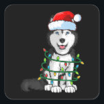Adesivo Quadrado Siberian Husky Christmas Santa Hat Xmas Lights Dog<br><div class="desc">Siberian Husky Christmas Santa Hat Xmas Lights Dog</div>