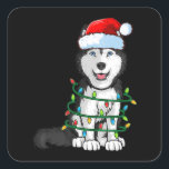 Adesivo Quadrado Siberian Husky Christmas Santa Hat Xmas Lights Dog<br><div class="desc">Siberian Husky Christmas Santa Hat Xmas Lights Dog</div>