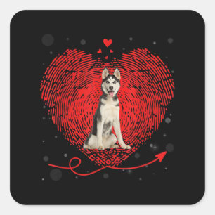 Adesivo Quadrado Siberian Husky Heart Love Presente de Namorados