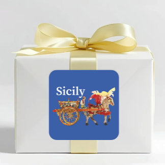 Adesivo Quadrado Sicily Cart and Horse Carretto Siciliano Blue