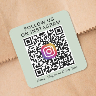 Adesivo Quadrado Siga-nos Código QR do Instagram Sage Verde Promoci
