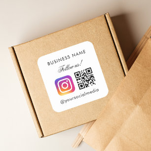 Adesivo Quadrado Siga-nos Código QR Personalizado Nome Comercial In