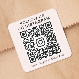 Adesivo Quadrado Siga-nos no Código QR do Instagram Rosa Promociona