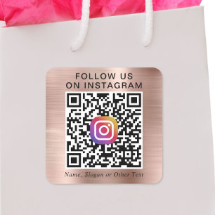 Adesivo Quadrado Siga-nos no QR Code do Instagram em Rosa Dourado