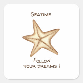 Adesivo Quadrado Siga seus sonhos aquarela Estrela-do-mar